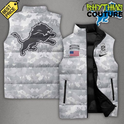 NFL Detroit Lions Arctic Camo 2024 Salute To Service Sleeveless Puffer Down Jacket