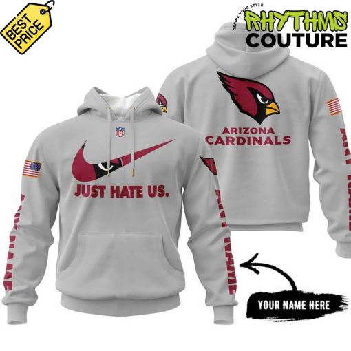 Arizona Cardinals Just Hate Us Personalized Grey Hoodie