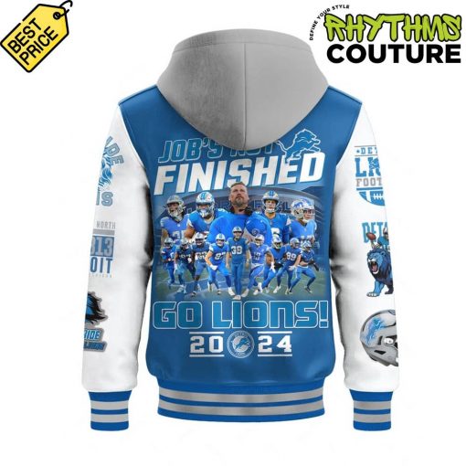 Detroit Lions Job Finished Go Lions 2024 Hooded Baseball Jacket