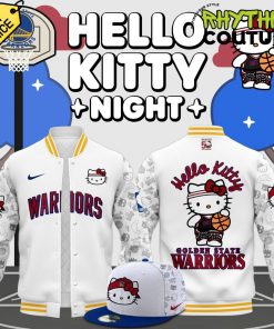 Golden State Warriors x Hello Kitty Night White Baseball Jacket