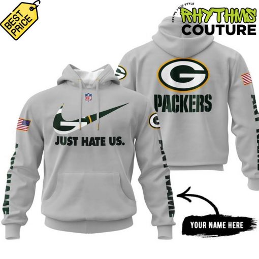 Green Bay Packers Just Hate Us Personalized Grey Hoodie