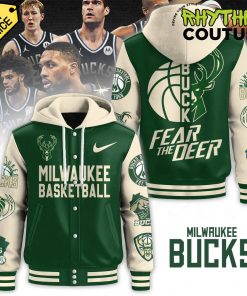 Milwaukee Bucks First NBA Cup Champions Fear The Dear Hooded Baseball Jacket