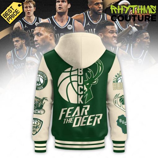 Milwaukee Bucks First NBA Cup Champions Fear The Dear Hooded Baseball Jacket