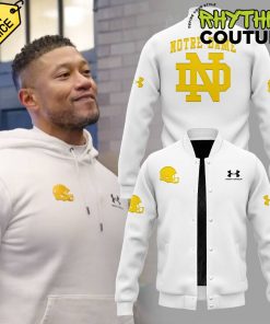 Notre Dame Fighting Irish Coach Marcus Freeman White Baseball Jacket