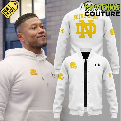 Notre Dame Fighting Irish Coach Marcus Freeman White Baseball Jacket