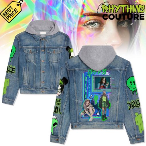 Billie Eilish Alien Green Face Hooded Denim Jacket