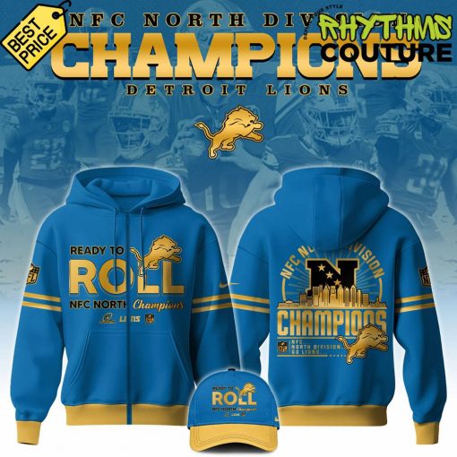 Detroit Lions NFC North Division Champions Blue Golden Hoodie Pants Cap