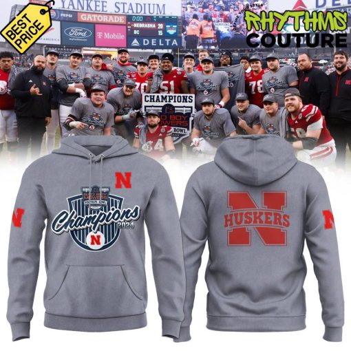 Nebraska Cornhuskers Pinstripe Bowl Champions Grey Hoodie