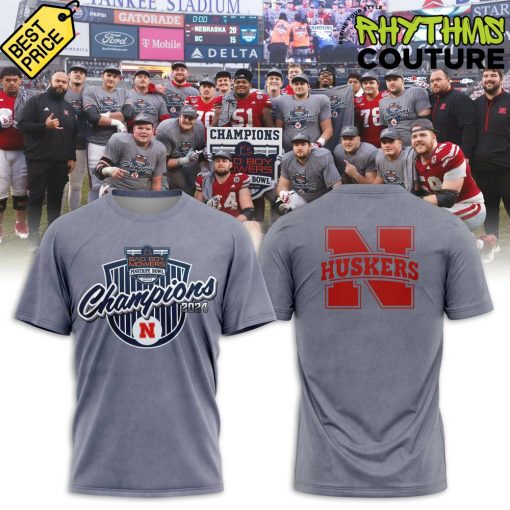 Nebraska Cornhuskers Pinstripe Bowl Champions Grey Tee