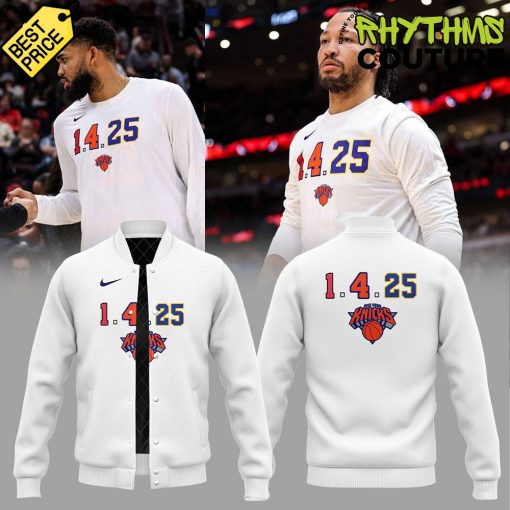 New York Knicks 1.4.25 Special Edition White Baseball Jacket