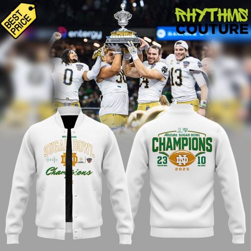 Notre Dame Fighting Irish 2025 Sugar Bowl Champions White Baseball Jacket