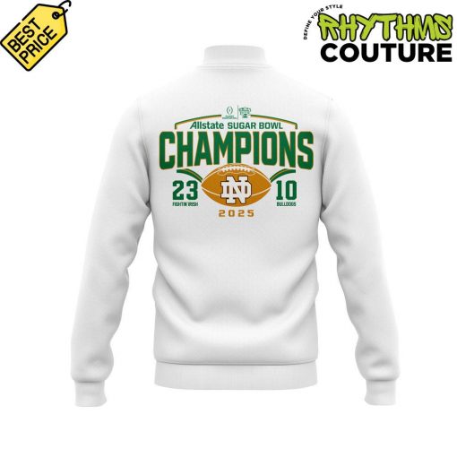 Notre Dame Fighting Irish 2025 Sugar Bowl Champions White Baseball Jacket