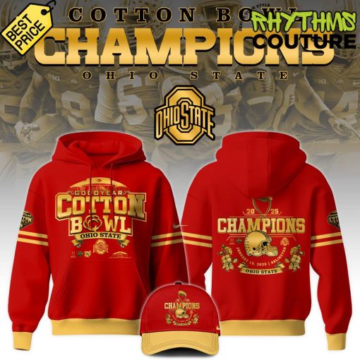 Ohio State Buckeyes 2025 Cotton Bowl Classic Champions Red Golden Hoodie Pants Cap