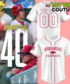 Arkansas Razorbacks “First to 40” Limited Edition White Baseball Jersey