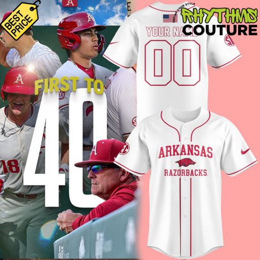 Arkansas Razorbacks “First to 40” Limited Edition White Baseball Jersey